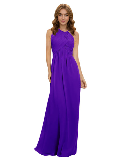 Twist Halter Chiffon Bridesmaid Dress with Keyhole Bodice