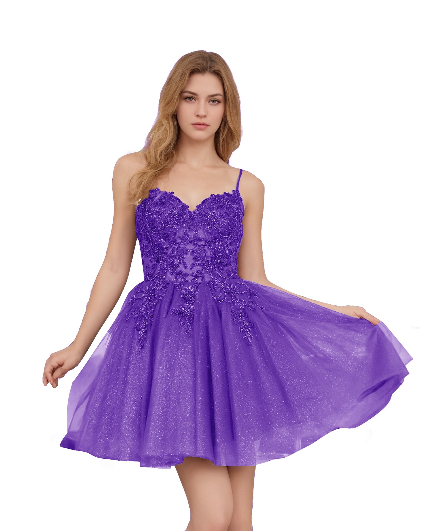 Spaghetti Strap Beaded Corset Glitter Tulle Homecoming Dress