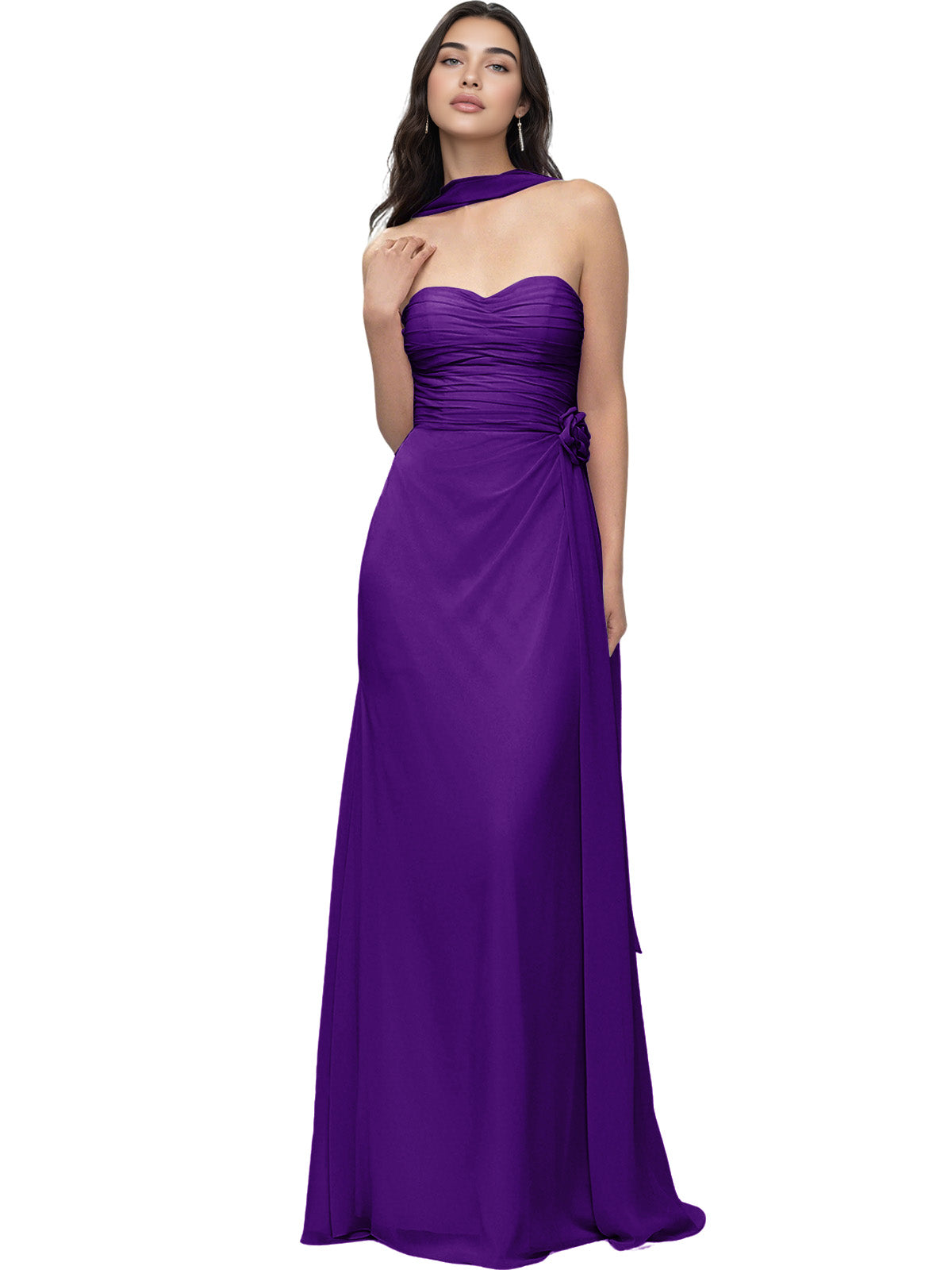 Strapless Chiffon Bridesmaid Dress with Wrapped Bodice and Slit Dress