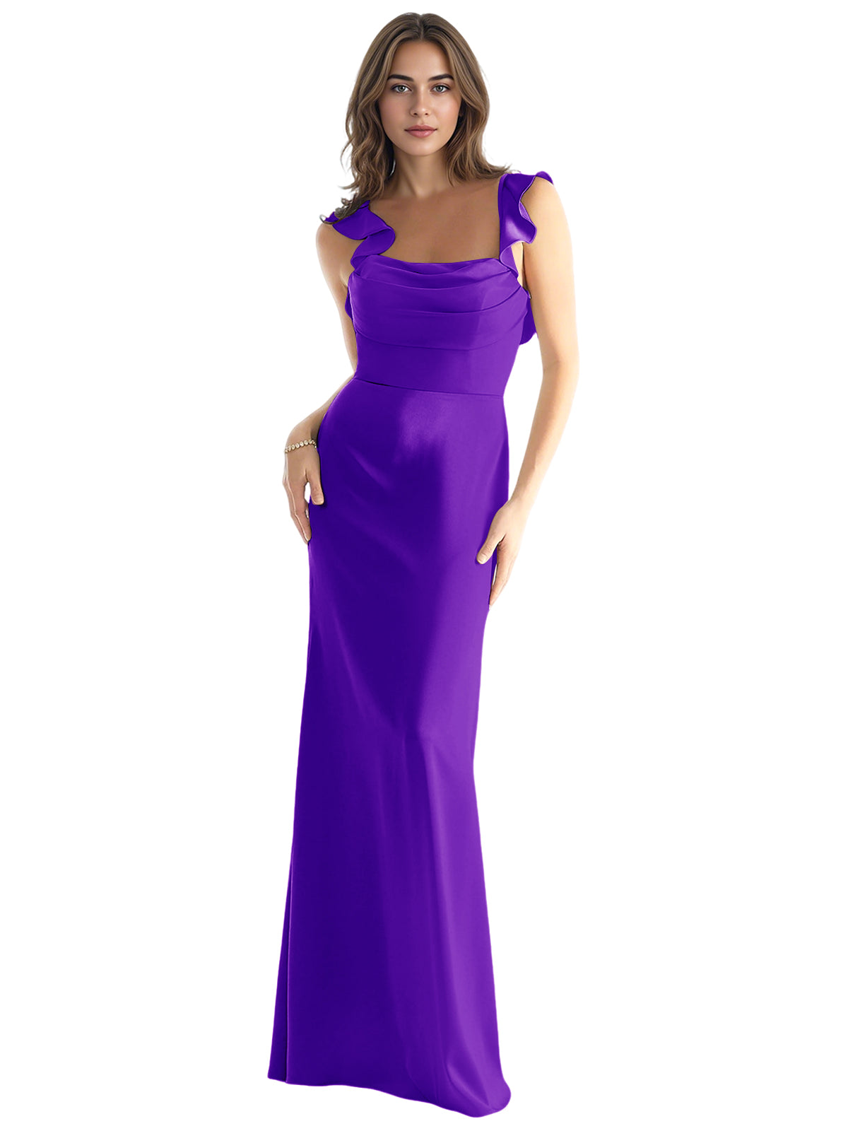 One Shoulder Satin Bridesmaid Dress with Bow Strap and Mermaid Dress