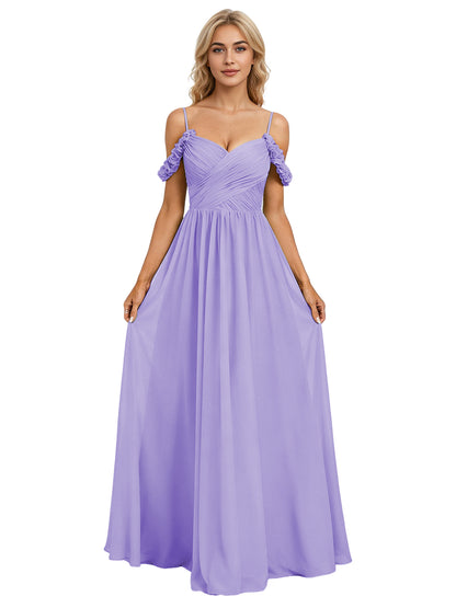 Off Shoulder Lace Applique Bridesmaid Dress with Flowing Chiffon dress