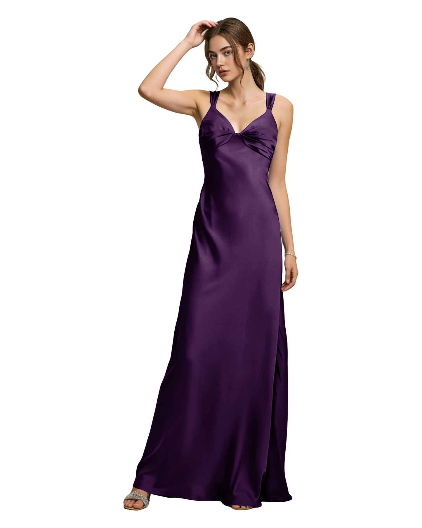 Satin Cowl Neck Bridesmaid Dress with Spaghetti Straps and Bias Cut