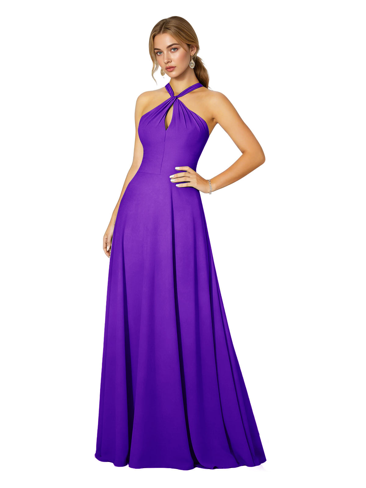 Cross Halter Chiffon Bridesmaid Dress with Empire Waist