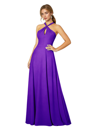 Cross Halter Chiffon Bridesmaid Dress with Empire Waist