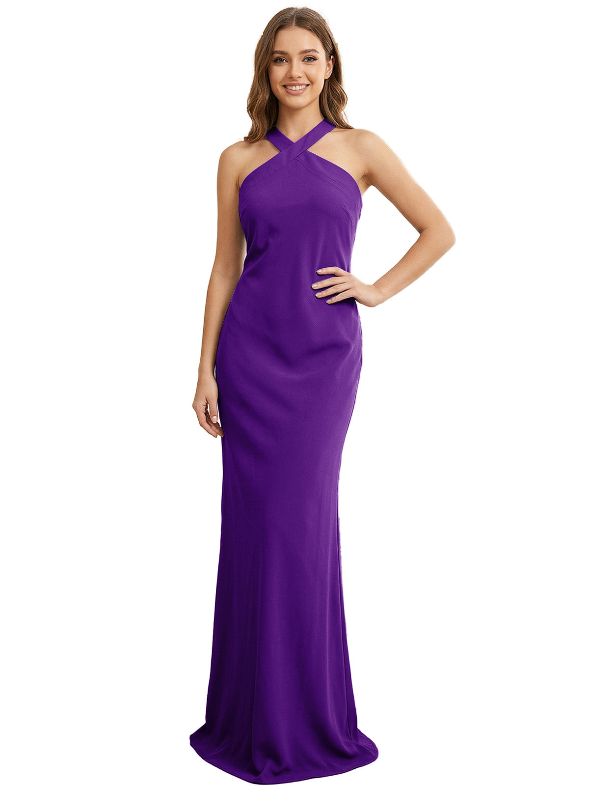 High Neck Halter Bridesmaid Dress with Sleek Column Silhouette