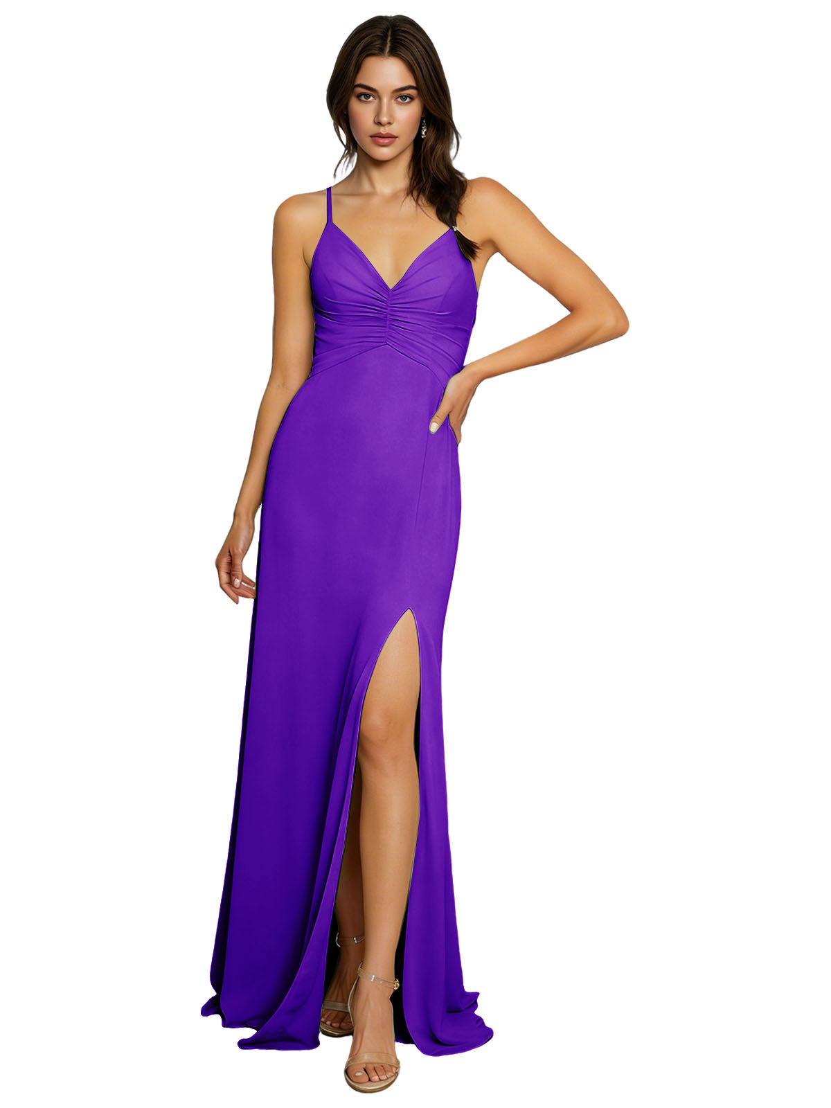 Minimal Spaghetti Strap Chiffon Bridesmaid Dress with Front Slit