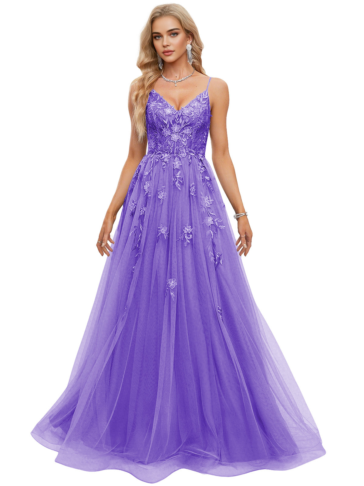 Beaded Bodice Tulle Ball Gown Prom Dress with Spaghetti Straps