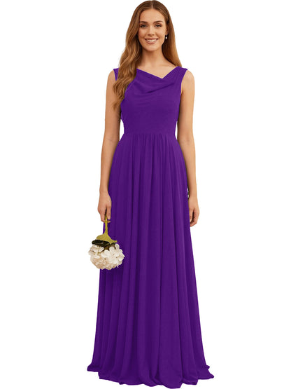 Jewel Neck Sleeveless Chiffon Bridesmaid Dress with Pleated dress