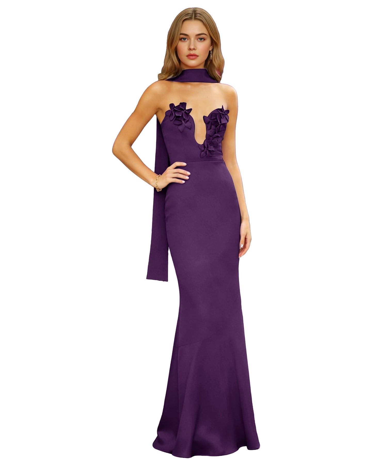 Halter Neck Satin Column Prom Dress with Illusion Cutout and Open Back