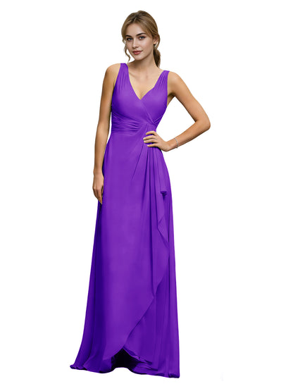 Halter V-Neck Chiffon Bridesmaid Dress with Draped Sash Waist