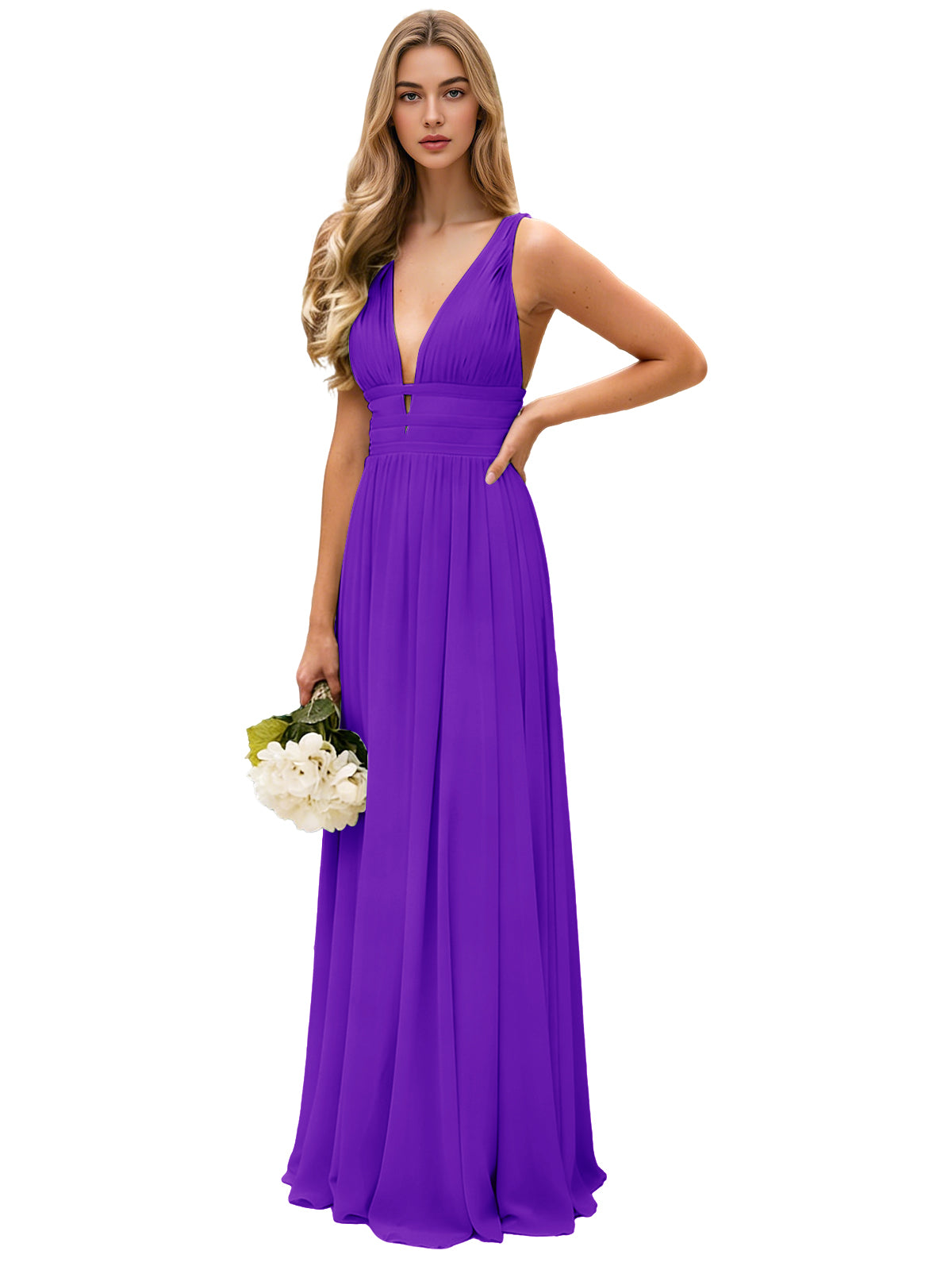 Spaghetti Strap V-Neck Chiffon Bridesmaid Dress with Open Back