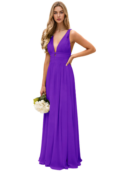 Spaghetti Strap V-Neck Chiffon Bridesmaid Dress with Open Back