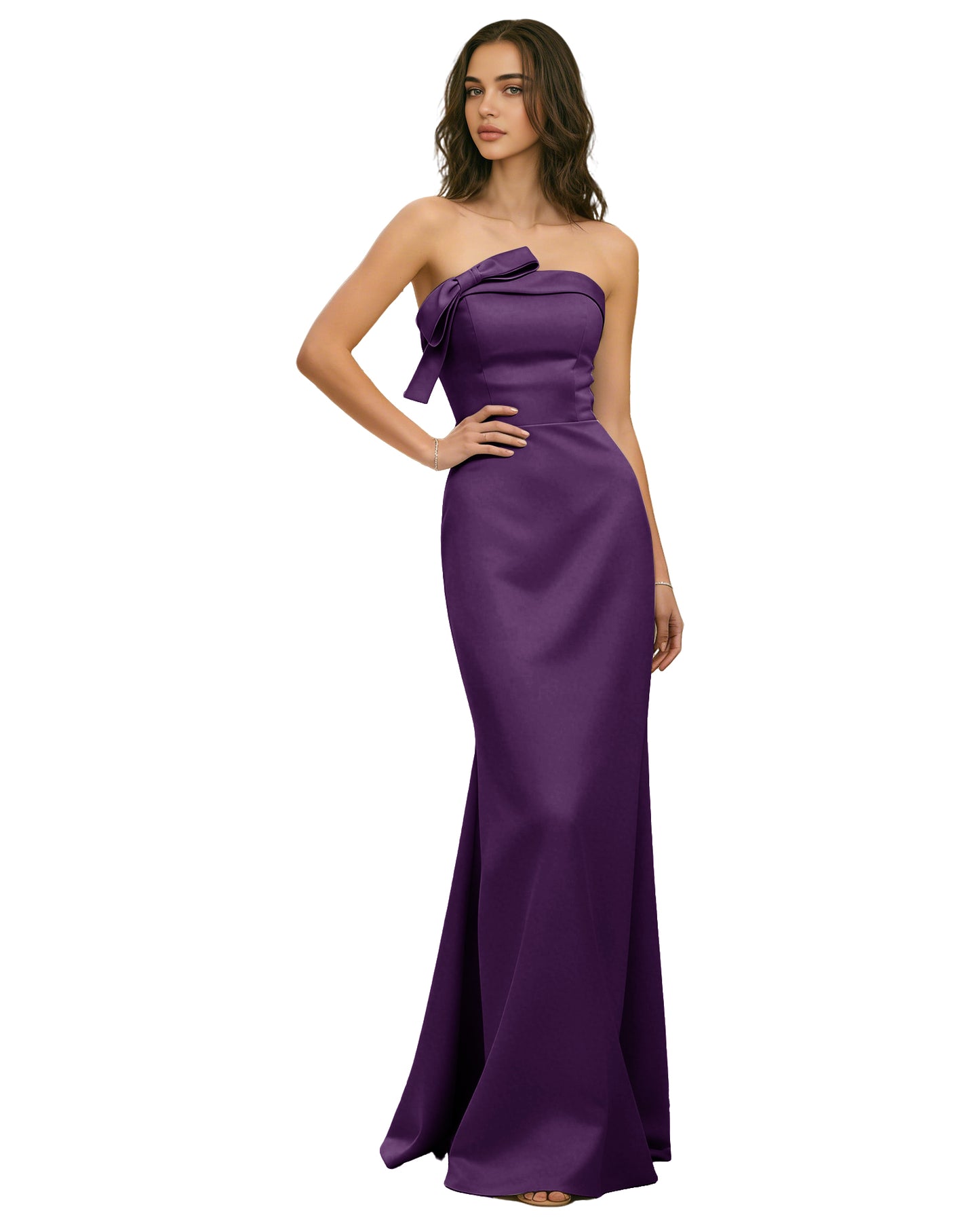 Strapless Satin Bridesmaid Dress with Draped Bodice and Side Slit