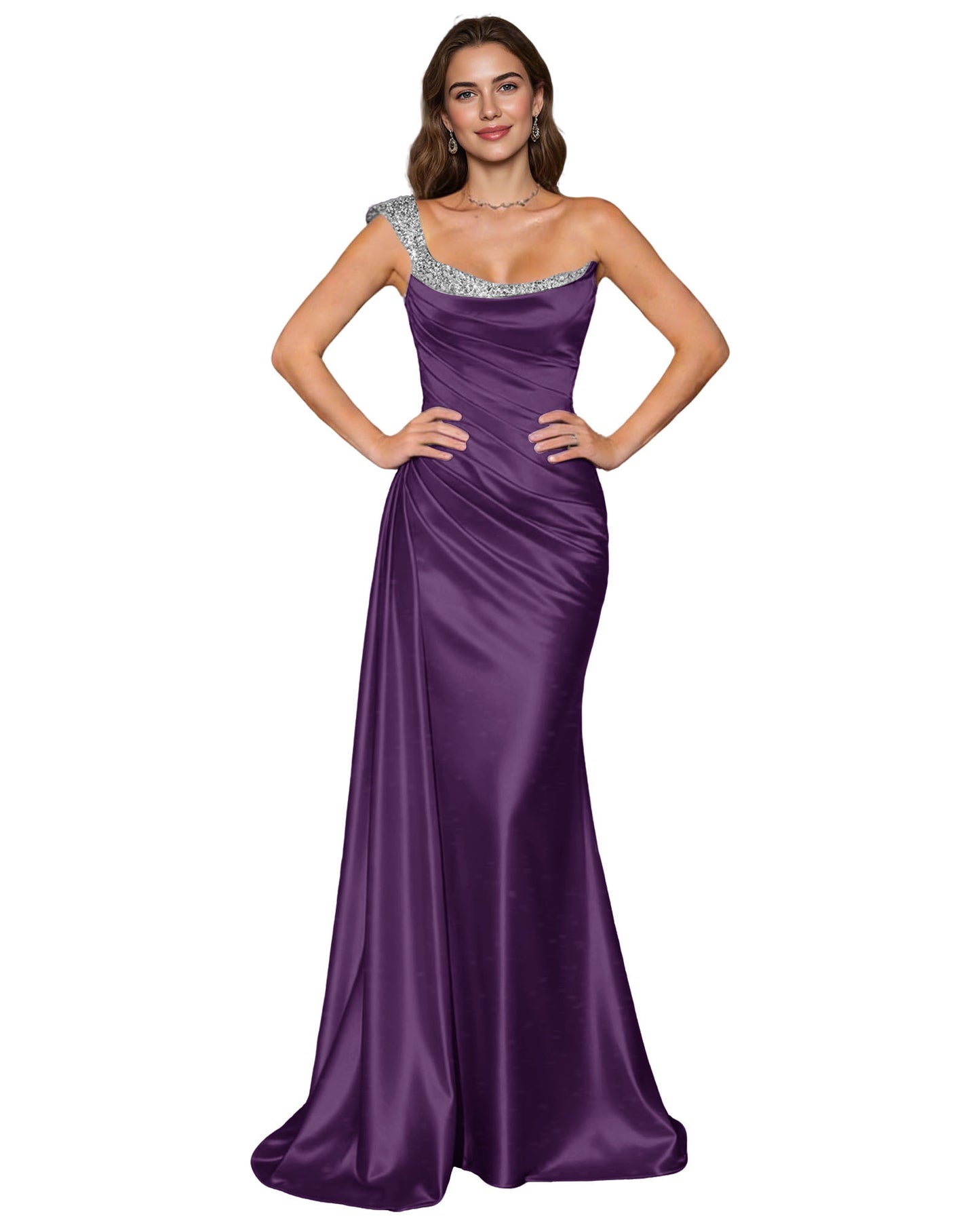 Spaghetti Strap Satin Mermaid Prom Dress with Draped Cowl Neck