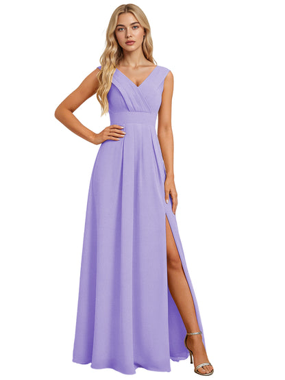Surplice V-Neck Chiffon Bridesmaid Dress with A-Line Slit dress