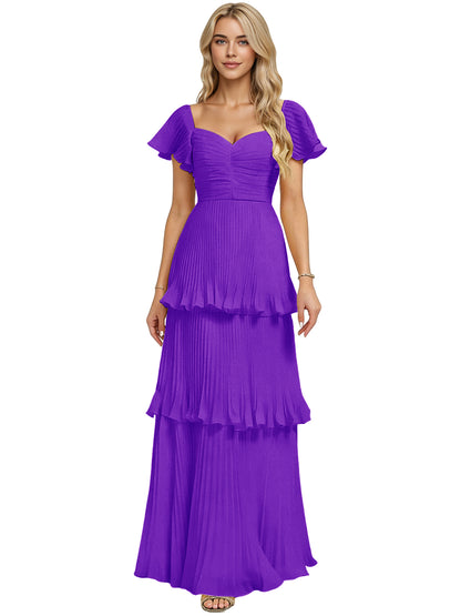 Tiered Ruffle Chiffon Bridesmaid Dress with Sweetheart Neckline