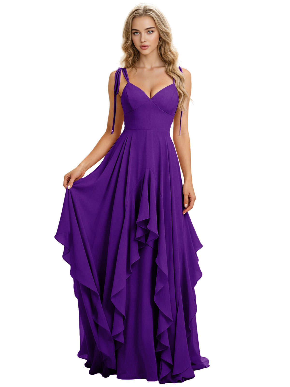 Spaghetti Strap Chiffon Bridesmaid Dress with Cascading Ruffle dress