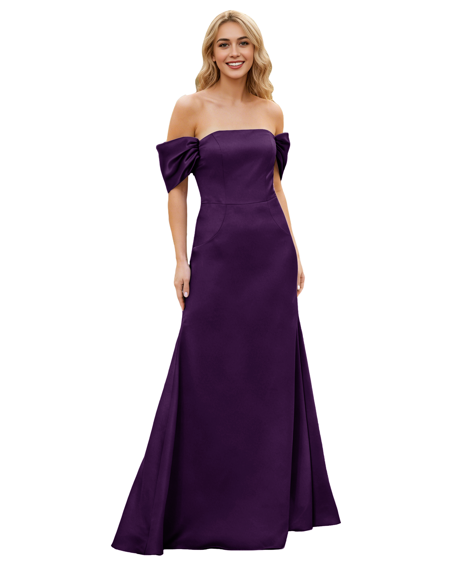 Off Shoulder Satin Bridesmaid Dress with Foldover Neckline and Trumpet Dress