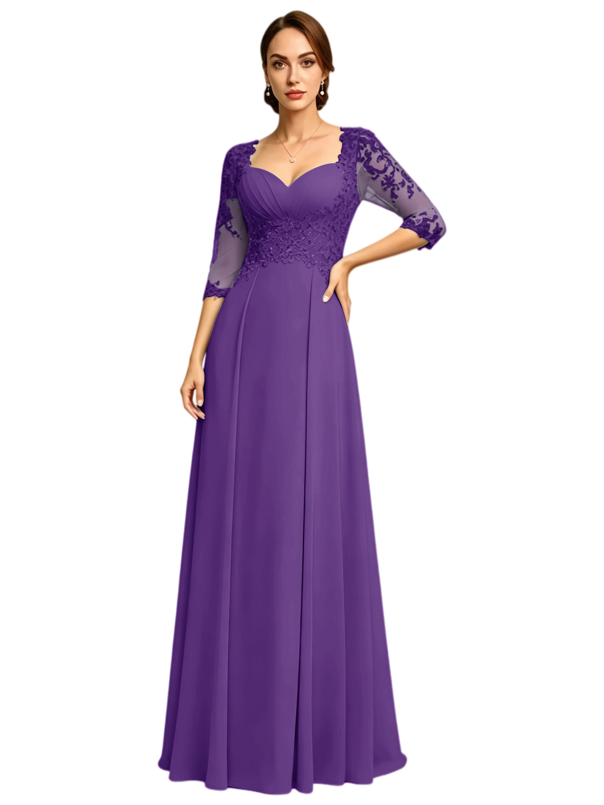 Long Sweetheart Mother of the Bride Dress Lace Jacket Chiffon A-Line Formal Gown