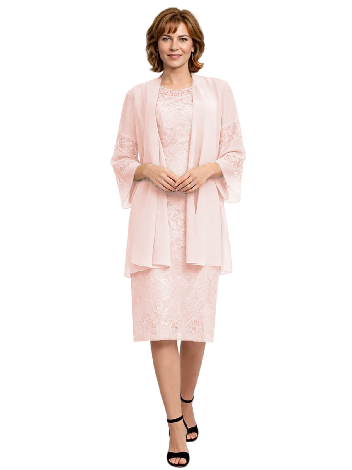 Mother of the Bride Dress with Jacket Knee Length Lace Formal Wedding Guest Outfit