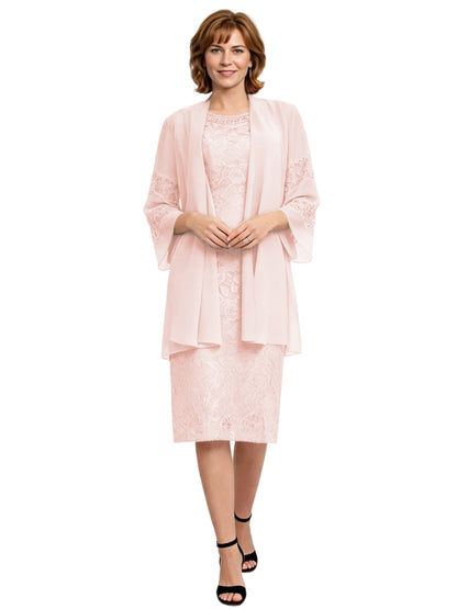 Mother of the Bride Dress with Jacket Knee Length Lace Formal Wedding Guest Outfit