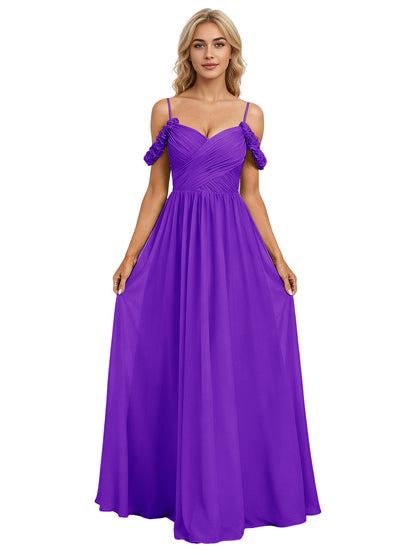 Off Shoulder Lace Applique Bridesmaid Dress with Flowing Chiffon dress