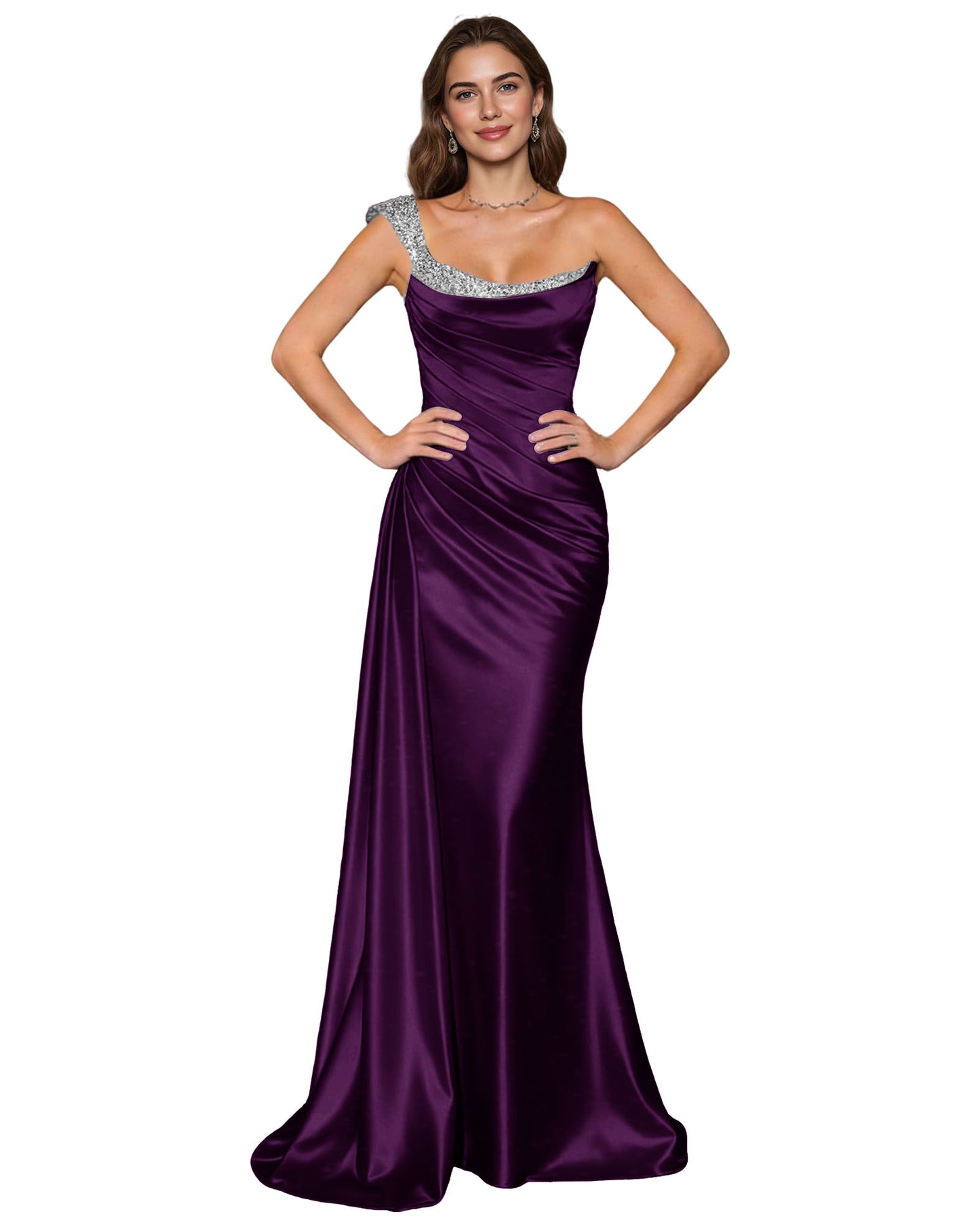 Spaghetti Strap Satin Mermaid Prom Dress with Draped Cowl Neck
