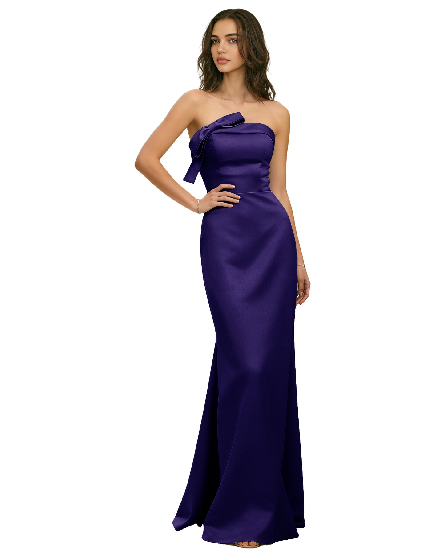 Strapless Satin Bridesmaid Dress with Draped Bodice and Side Slit