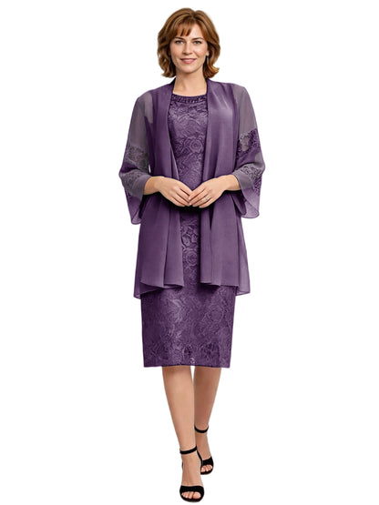 Mother of the Bride Dress with Jacket Knee Length Lace Formal Wedding Guest Outfit