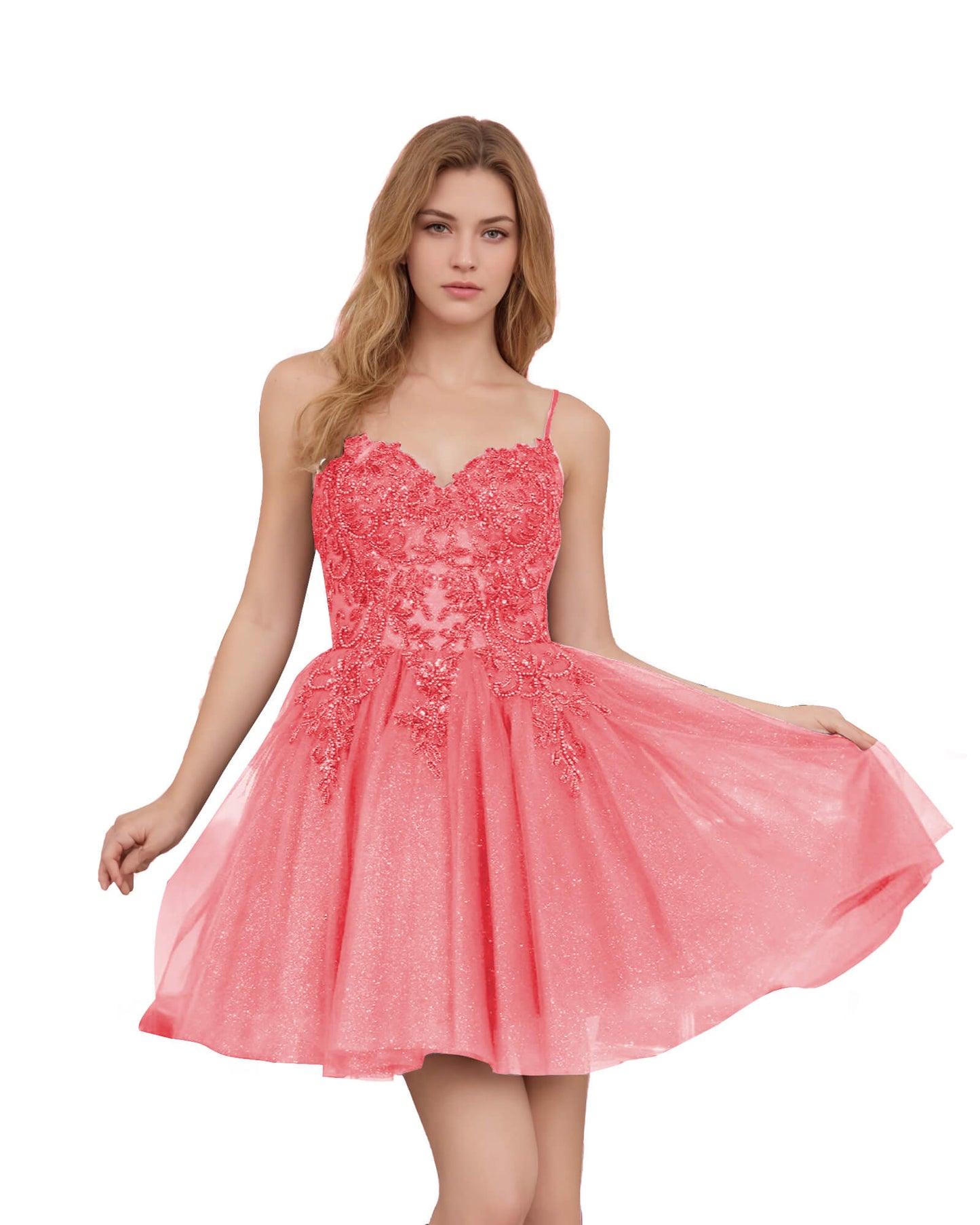 Spaghetti Strap Beaded Corset Glitter Tulle Homecoming Dress