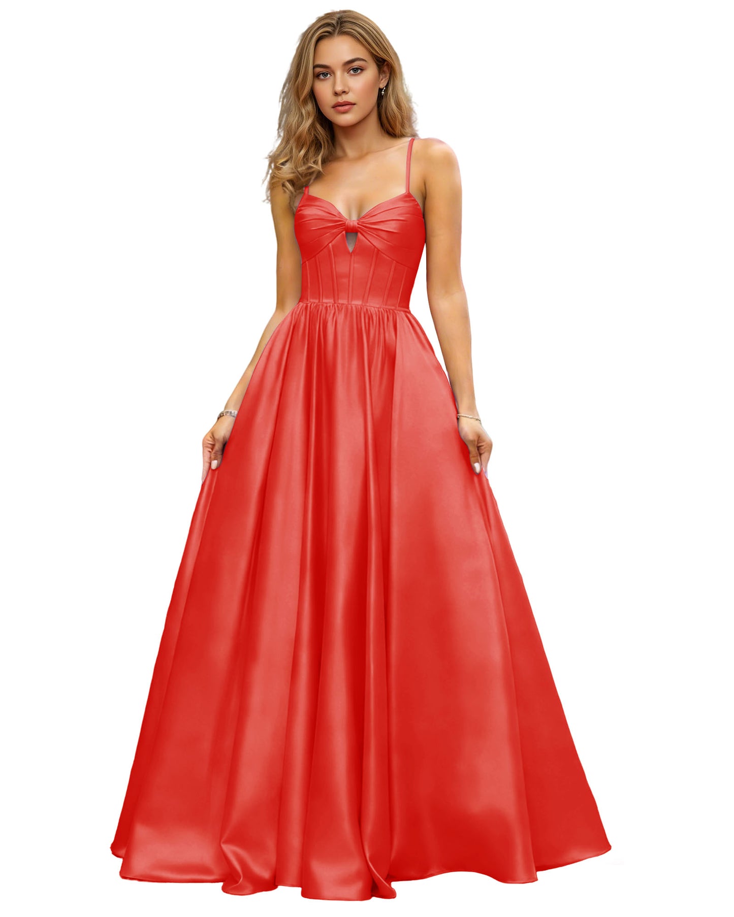 Spaghetti Strap Chiffon Empire Waist Prom Dress with Flowing dress