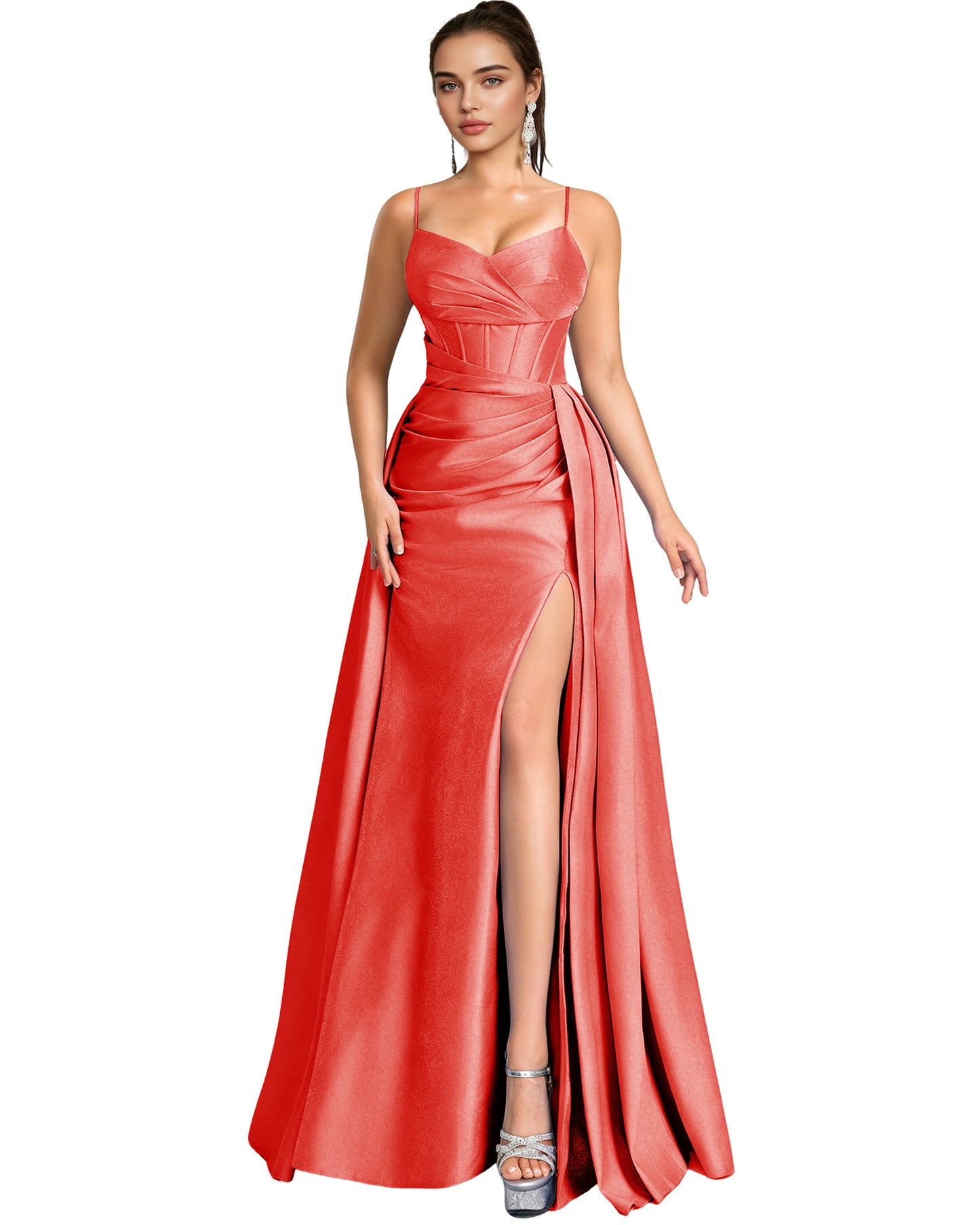 One Shoulder Satin A-Line Prom Dress with Wrap Bodice and Side Slit