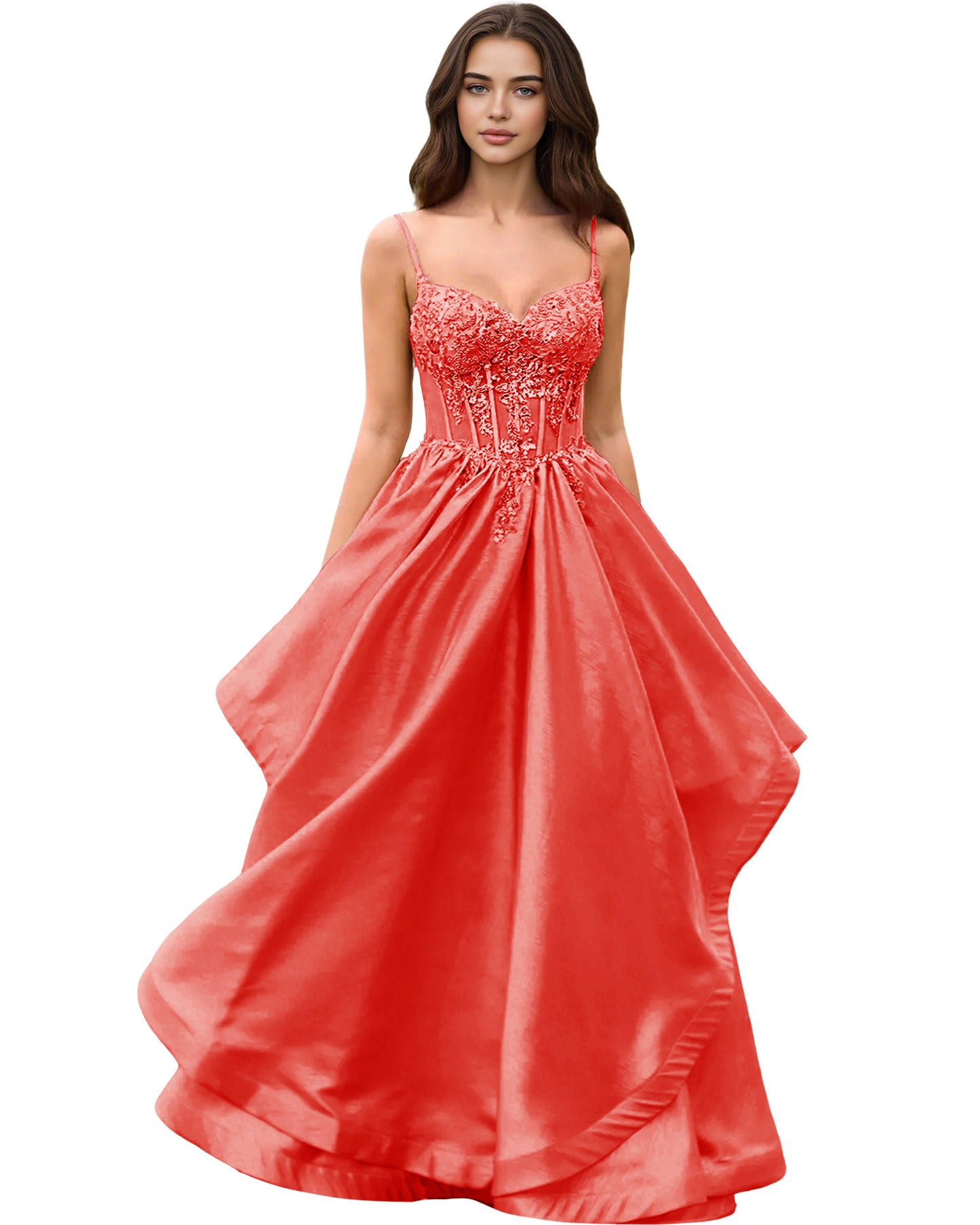 Sweetheart Glitter Tulle A-Line Prom Dress with Layered dress and Corset
