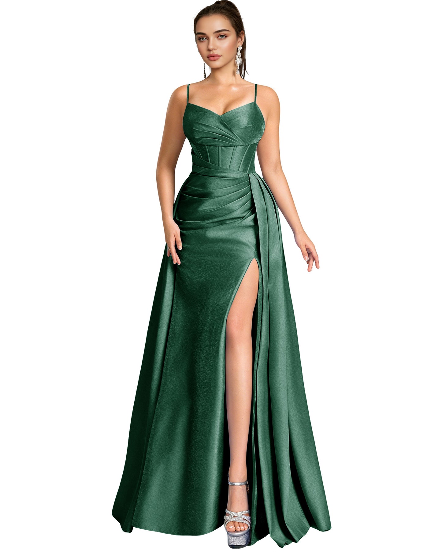 One Shoulder Satin A-Line Prom Dress with Wrap Bodice and Side Slit