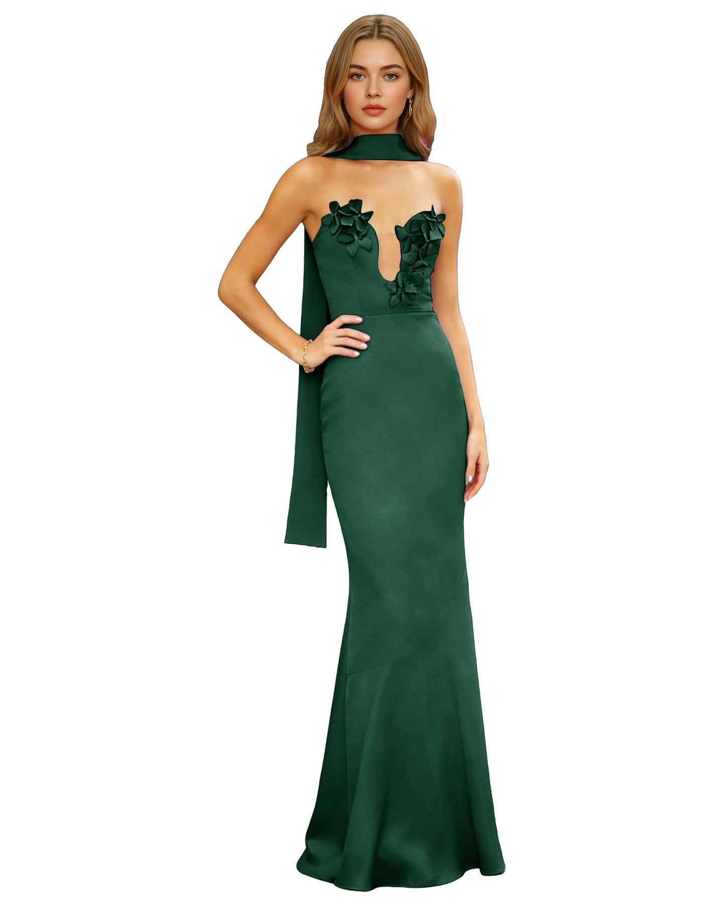 Halter Neck Satin Column Prom Dress with Illusion Cutout and Open Back