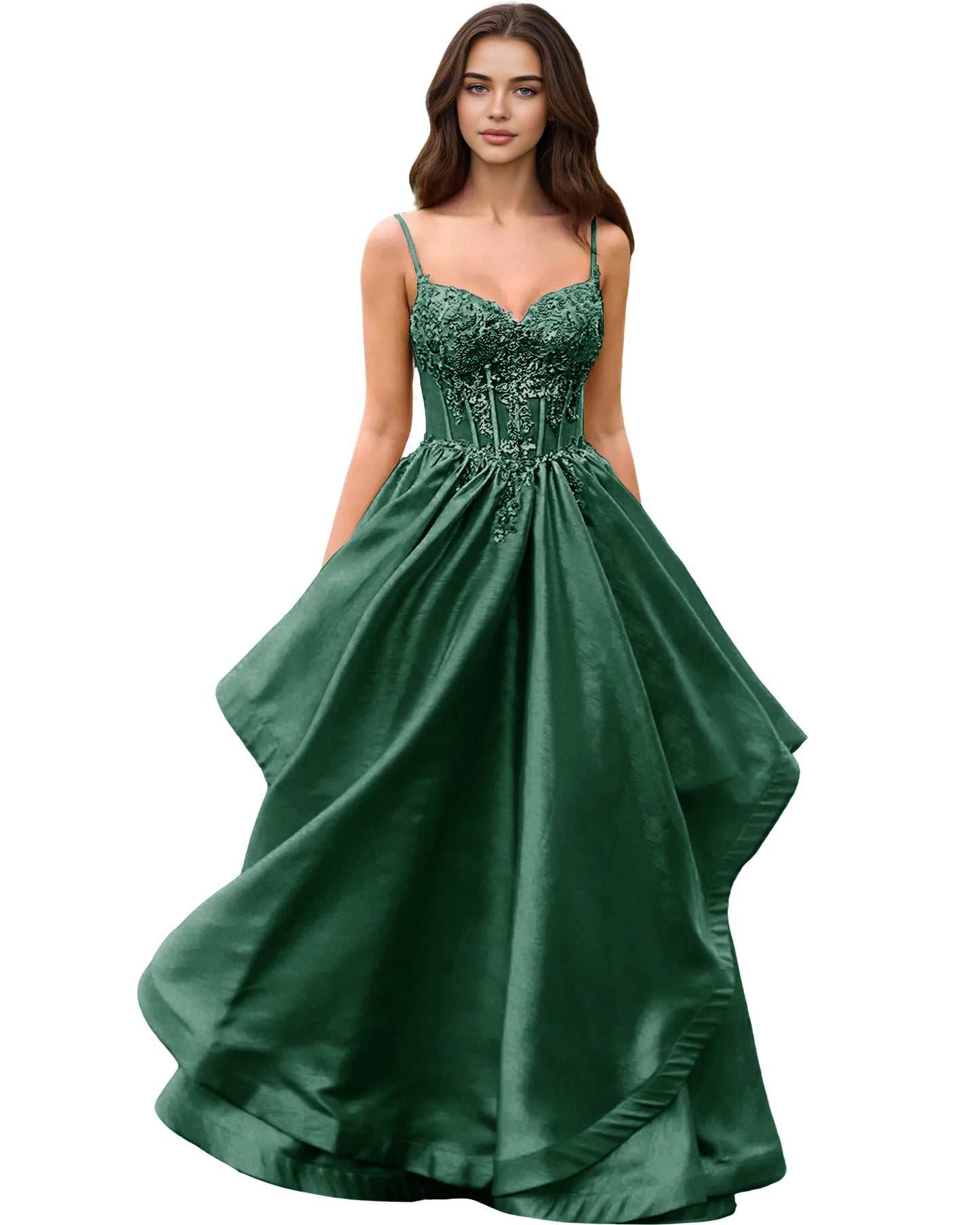 Sweetheart Glitter Tulle A-Line Prom Dress with Layered dress and Corset