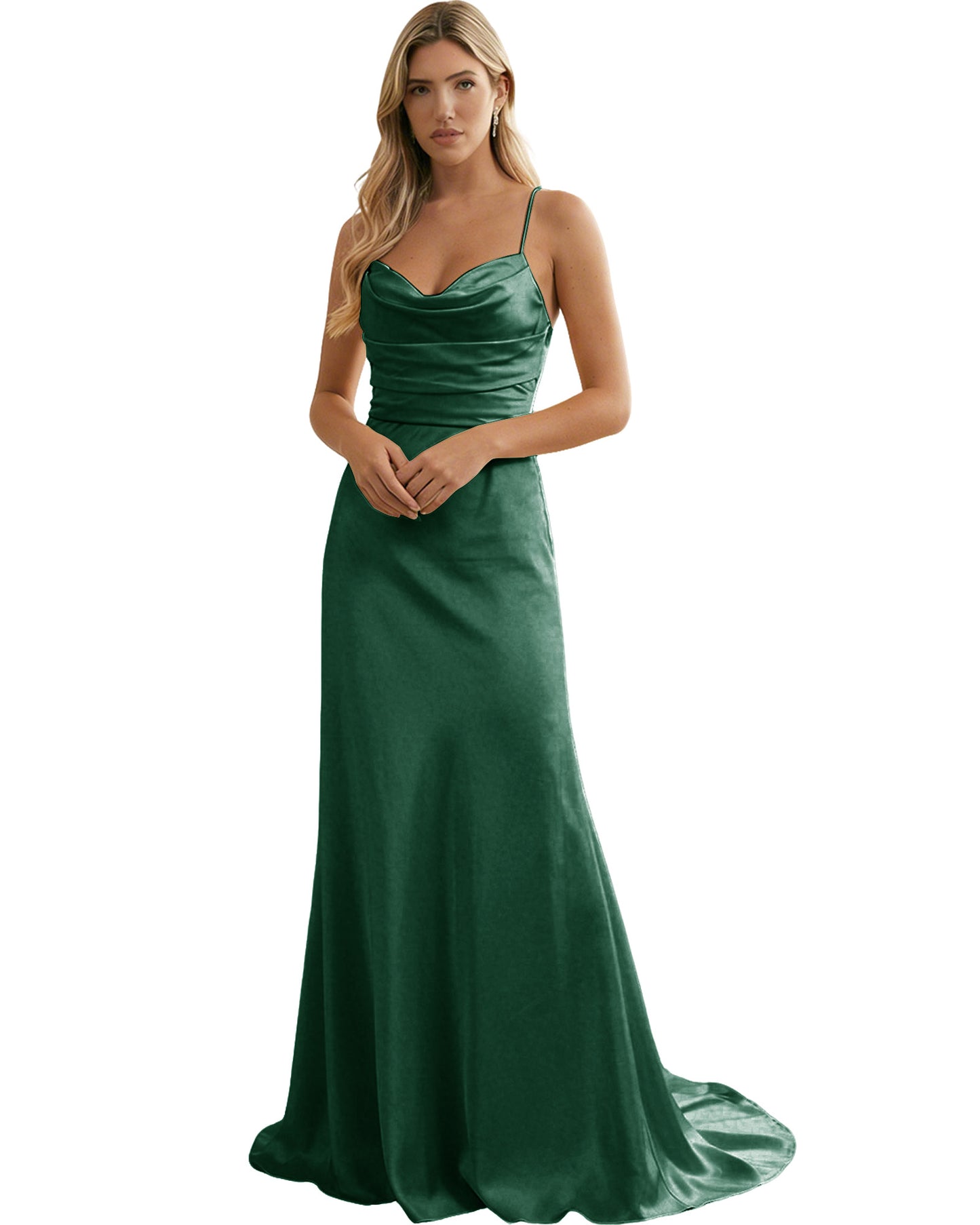 Spaghetti Straps Ruched Satin Floor Length Bridesmaid Dress