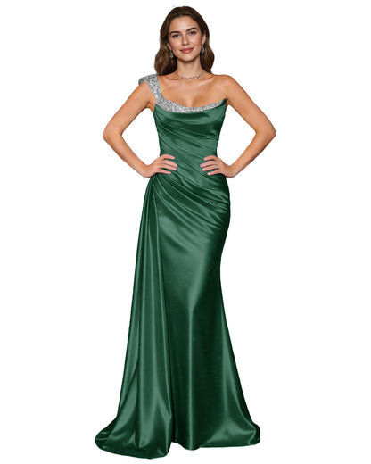Spaghetti Strap Satin Mermaid Prom Dress with Draped Cowl Neck