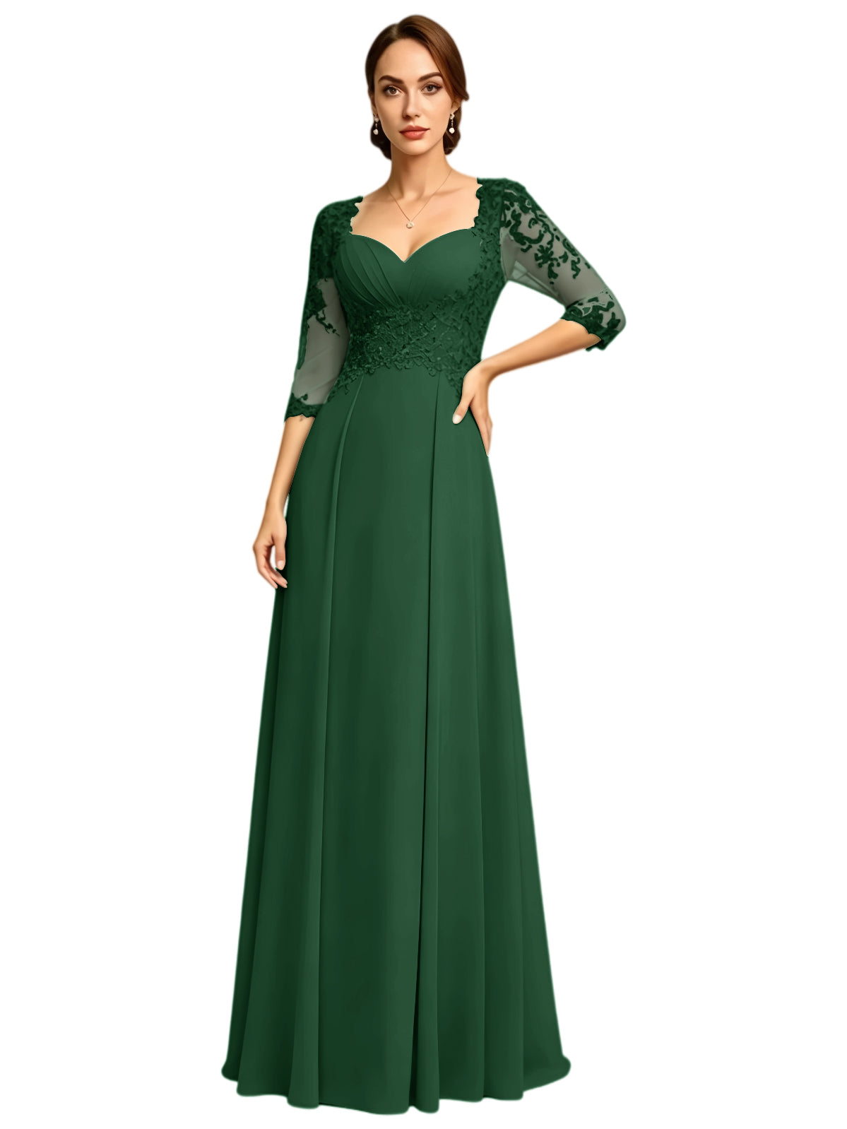 Long Sweetheart Mother of the Bride Dress Lace Jacket Chiffon A-Line Formal Gown
