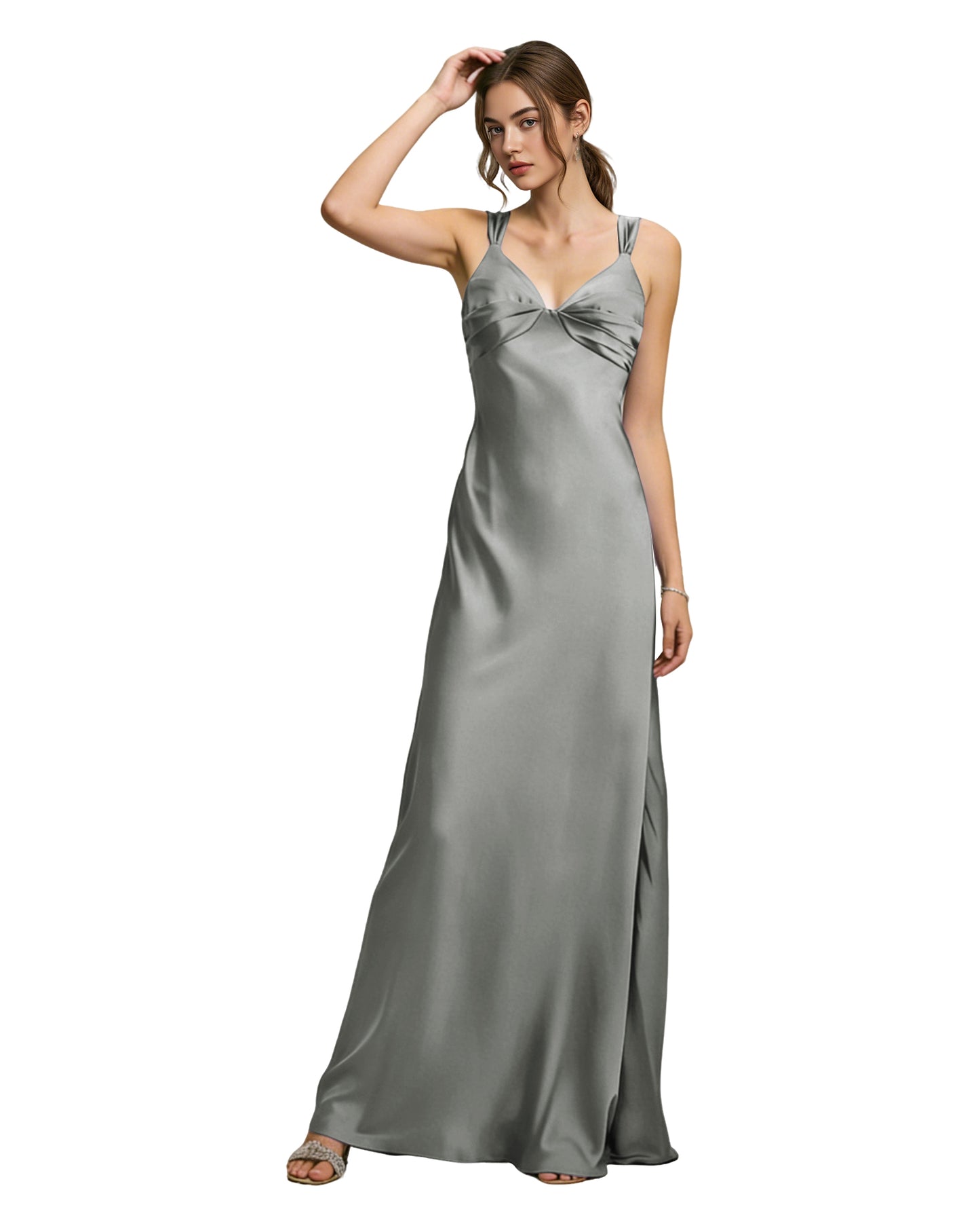 Satin Cowl Neck Bridesmaid Dress with Spaghetti Straps and Bias Cut