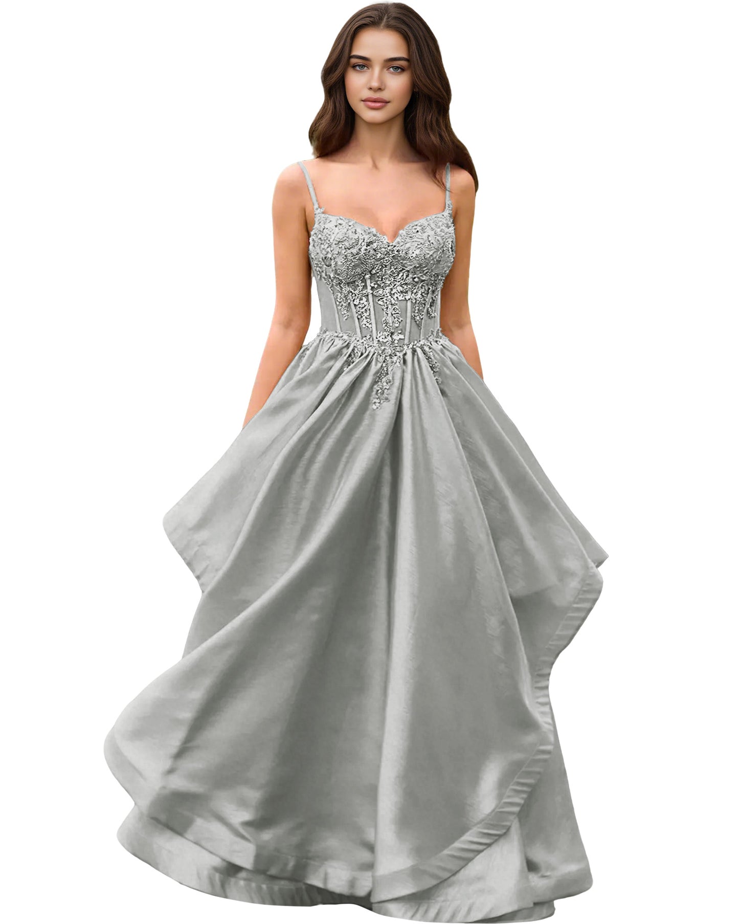 Sweetheart Glitter Tulle A-Line Prom Dress with Layered dress and Corset