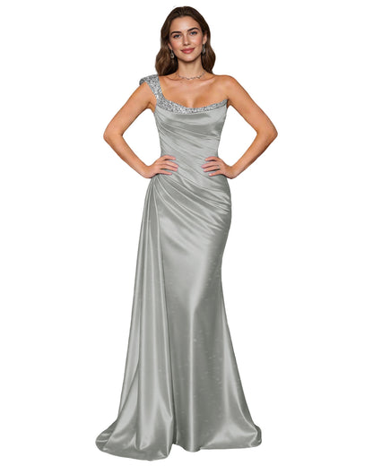 Spaghetti Strap Satin Mermaid Prom Dress with Draped Cowl Neck