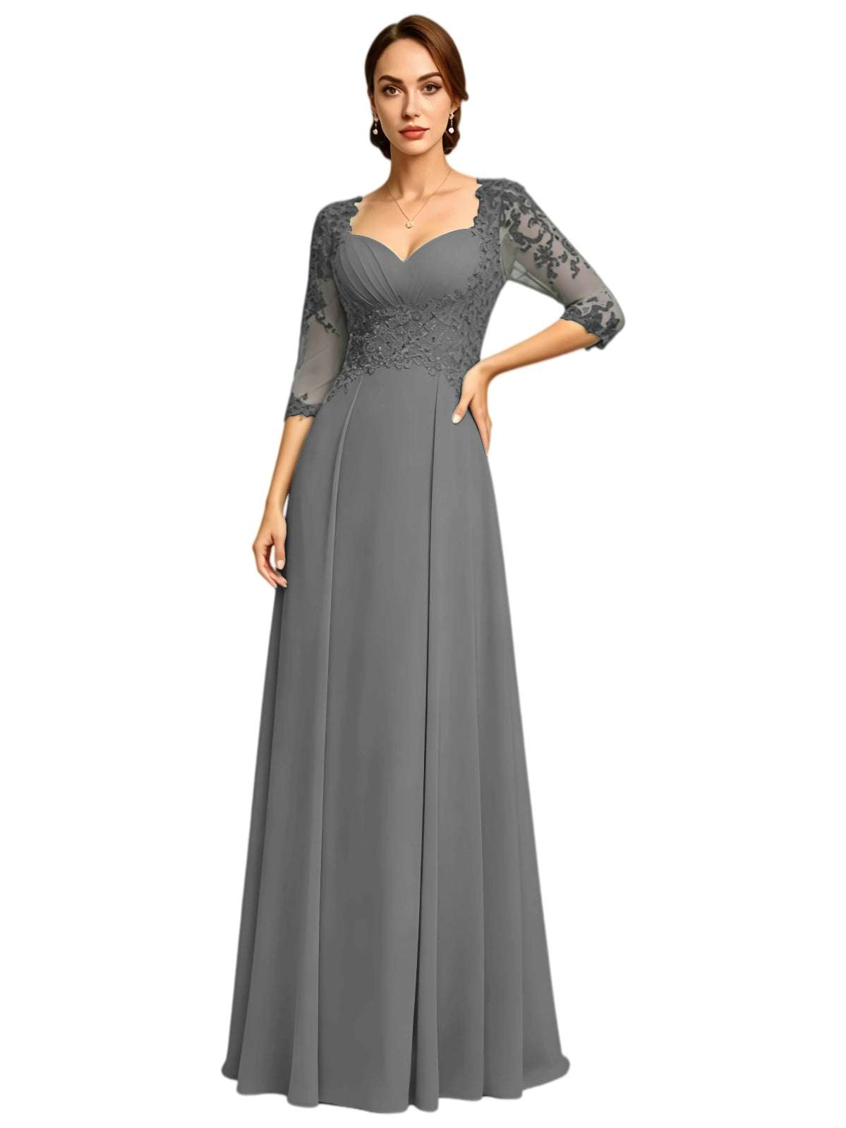 Long Sweetheart Mother of the Bride Dress Lace Jacket Chiffon A-Line Formal Gown