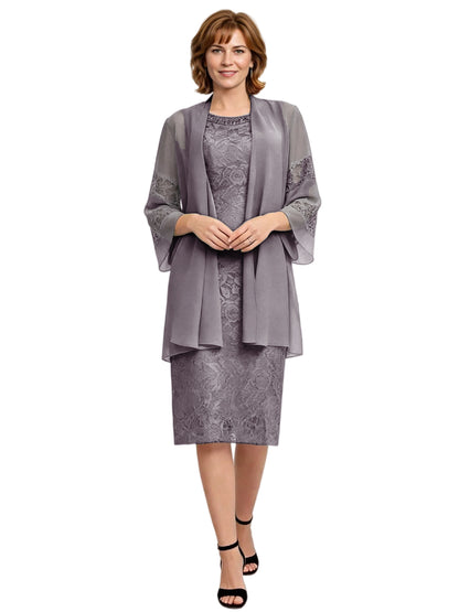 Mother of the Bride Dress with Jacket Knee Length Lace Formal Wedding Guest Outfit