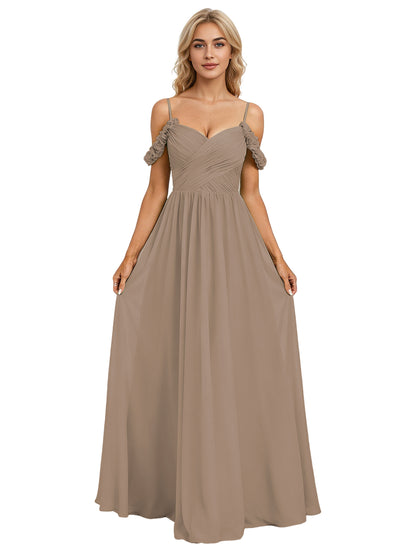 Off Shoulder Lace Applique Bridesmaid Dress with Flowing Chiffon dress