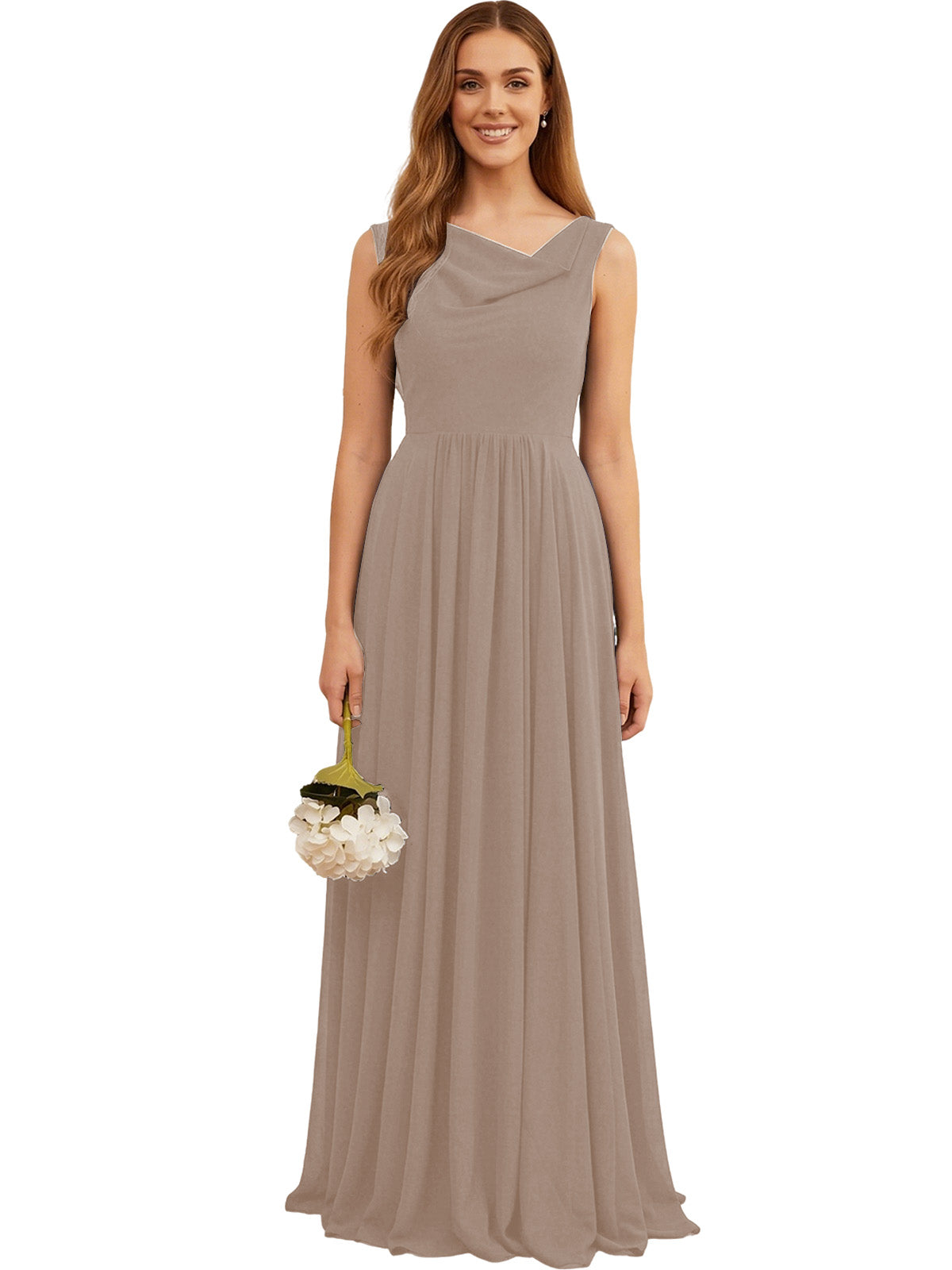 Jewel Neck Sleeveless Chiffon Bridesmaid Dress with Pleated dress