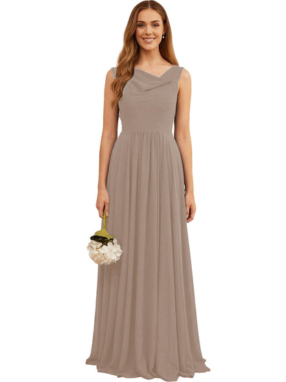 Jewel Neck Sleeveless Chiffon Bridesmaid Dress with Pleated dress