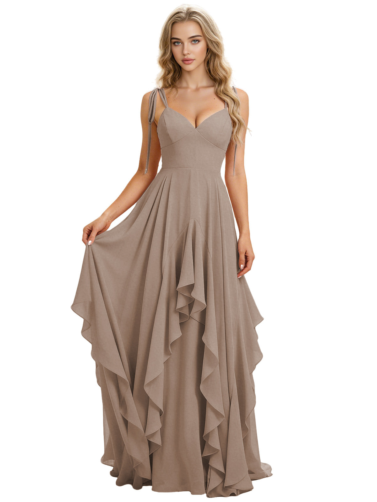 Spaghetti Strap Chiffon Bridesmaid Dress with Cascading Ruffle dress
