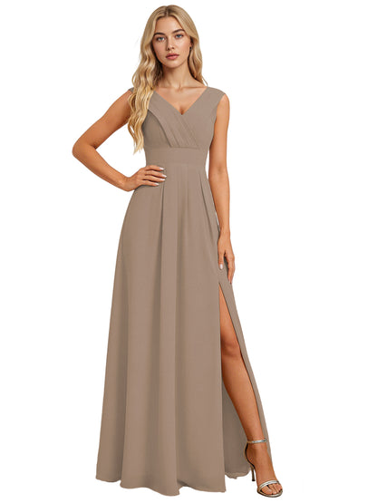 Surplice V-Neck Chiffon Bridesmaid Dress with A-Line Slit dress