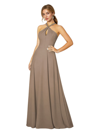 Cross Halter Chiffon Bridesmaid Dress with Empire Waist